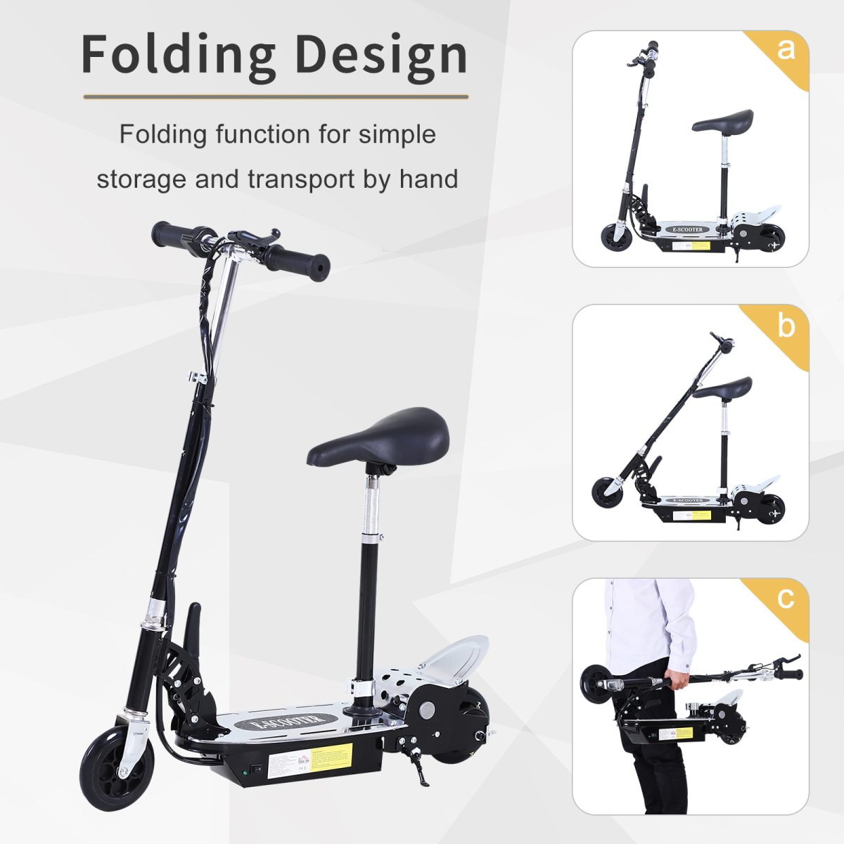HOMCOM Teen Foldable Electric Scooters Electric Battery 120W w/ Brake Kickstand