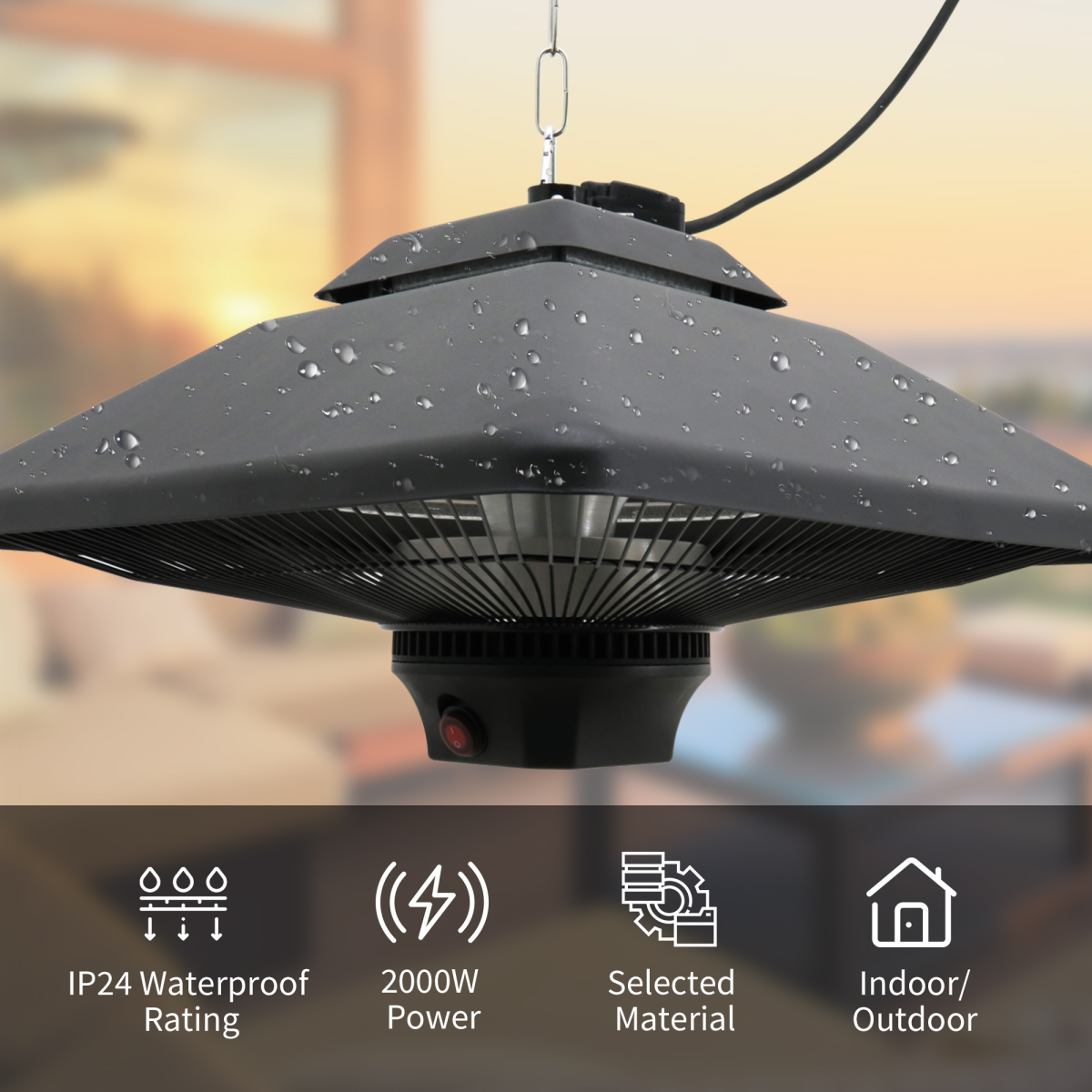 Outsunny 2kw Electric Heater LED Halogen Heating Hanging Light Outdoor Remote