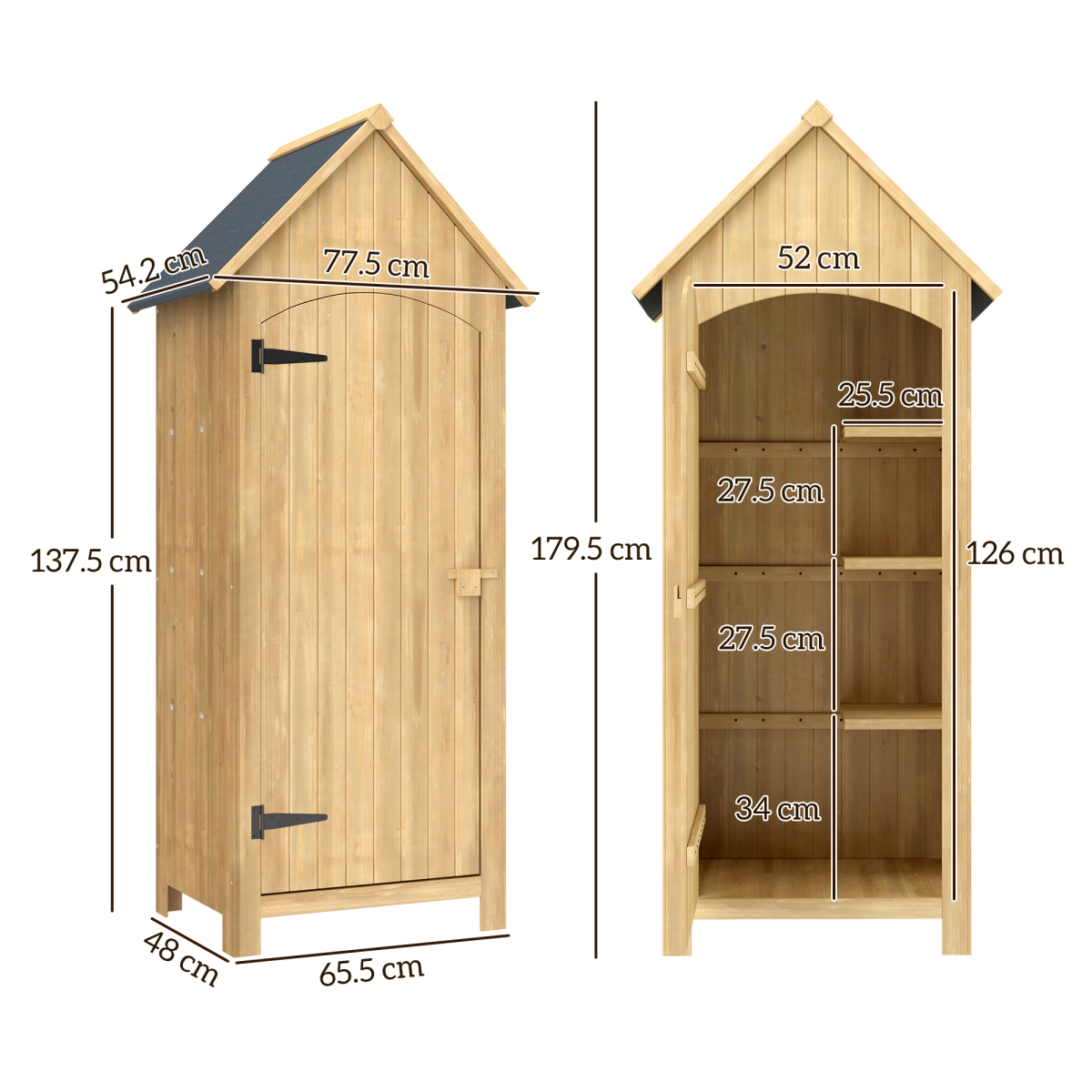 Outsunny Wooden Small Garden Shed with 3 Shelves and Tilt Roof