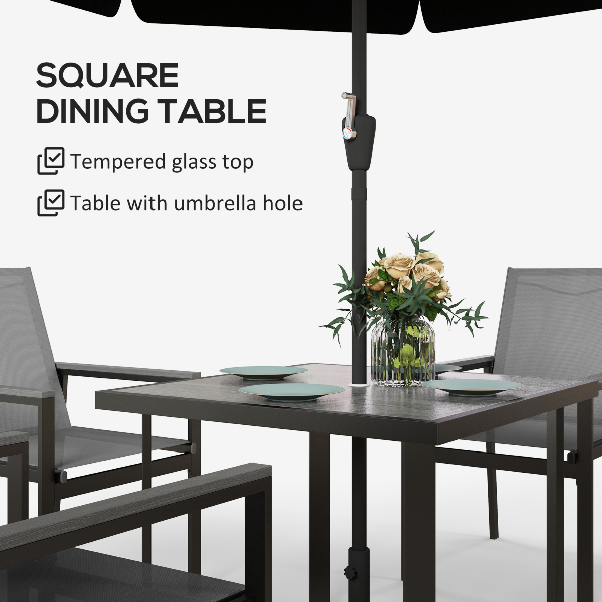 Outsunny 5 Piece Garden Dining Set, Outdoor Table and 4 Chairs, Grey