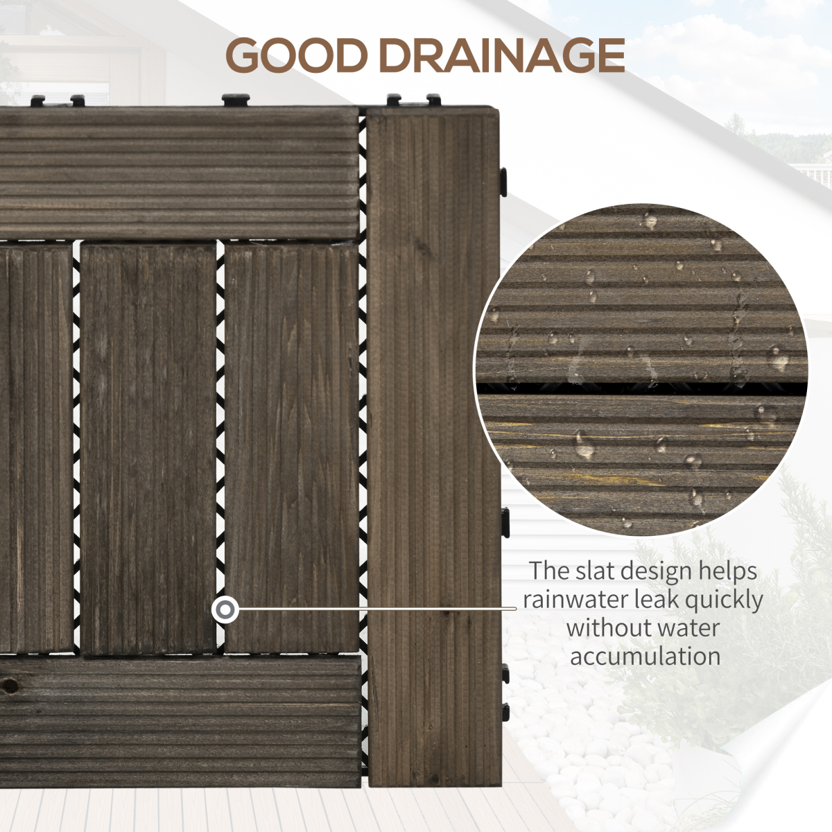 Set of 27 Wooden Interlocking Decking Tiles, 30 x 30 cm, Total 2.5?, Grey