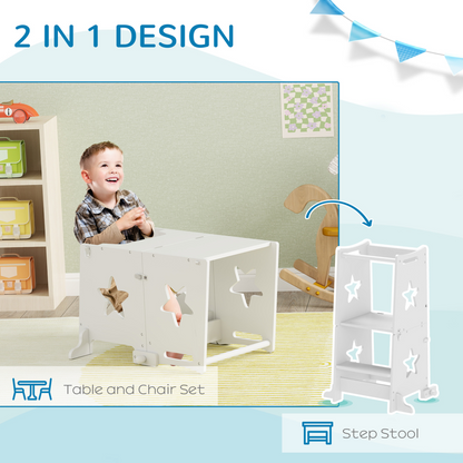 AIYAPLAY 2 in 1 Toddler Step Stool with Safety Rail for Kitchen, White