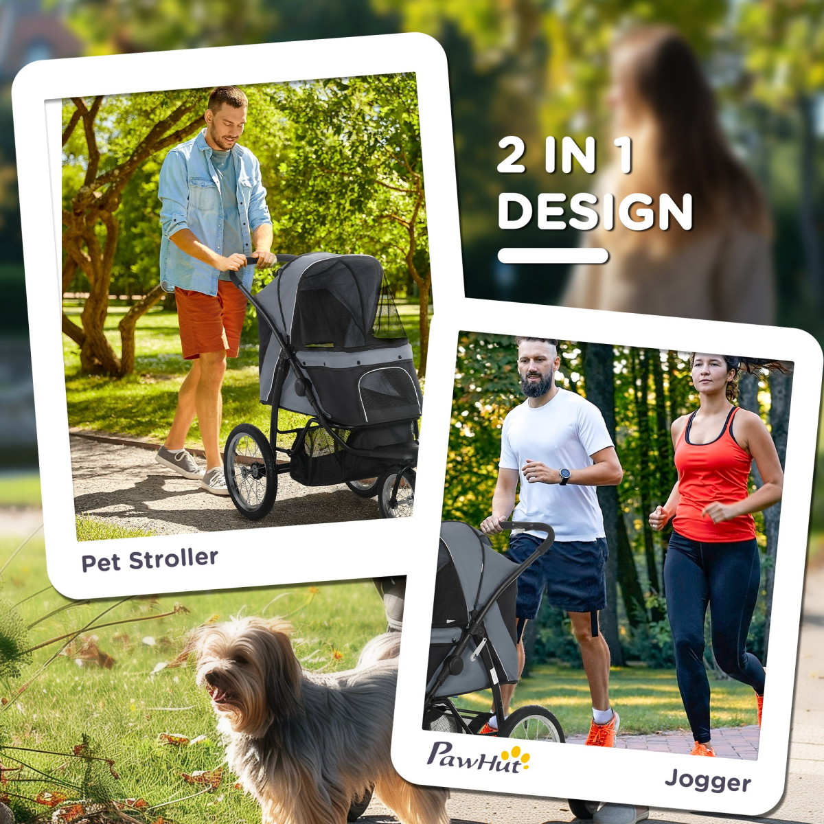 3 Wheel Pet Stroller, for Medium Small Dogs, Foldable Cat Pram - Grey