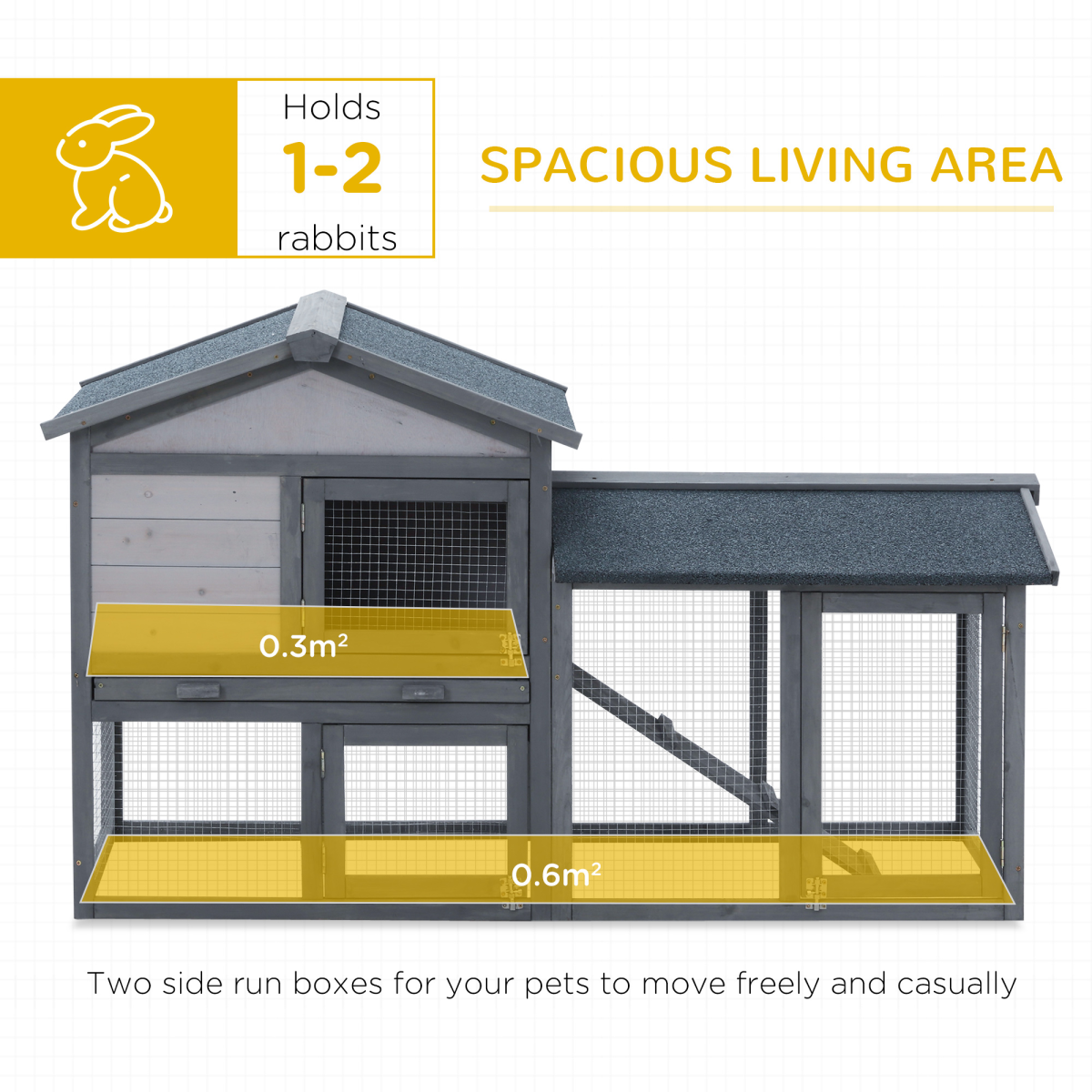 5ft Wooden Rabbit Guniea Pigs Hutch with Run 2 Tiers Outdoor Cage Pet House