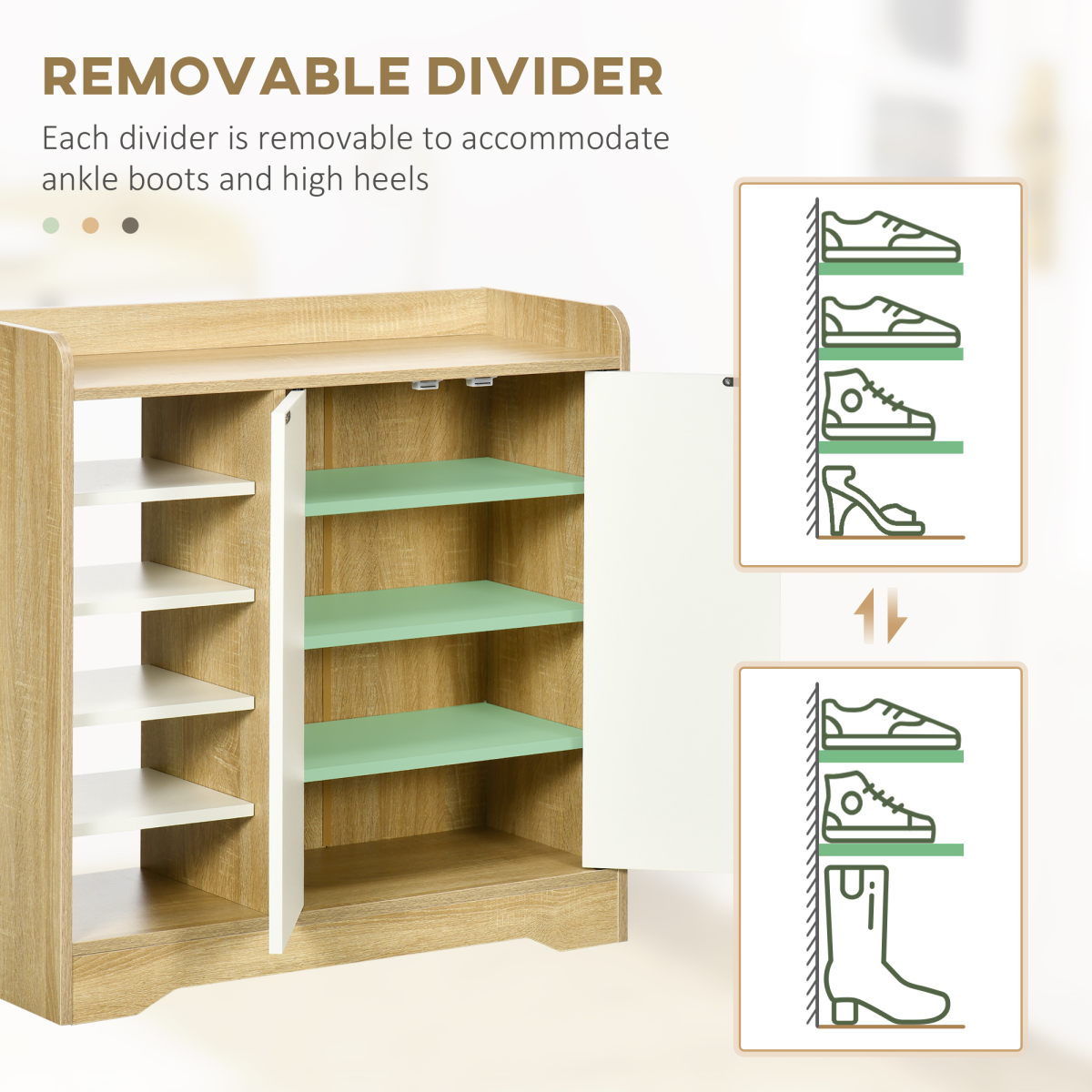 Shoe Storage Organizer w/ Double Door Cabinet Open Shelves for Hallway Entryway