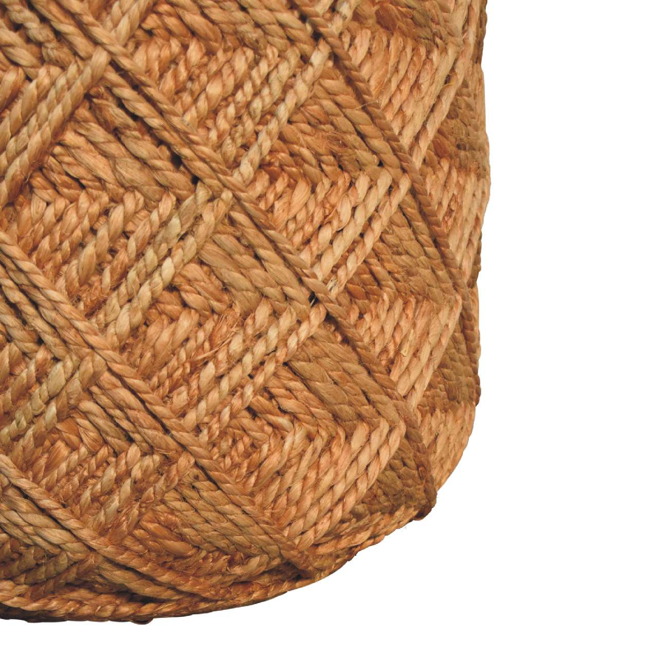 Artisan Furniture Solid Wood Jute Fiber Footstool Large Pattern, Beige