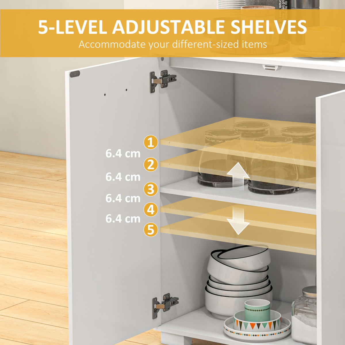 HOMCOM Modern Sideboard Kitchen Storage Cabinet with 2 Drawers and Shelves