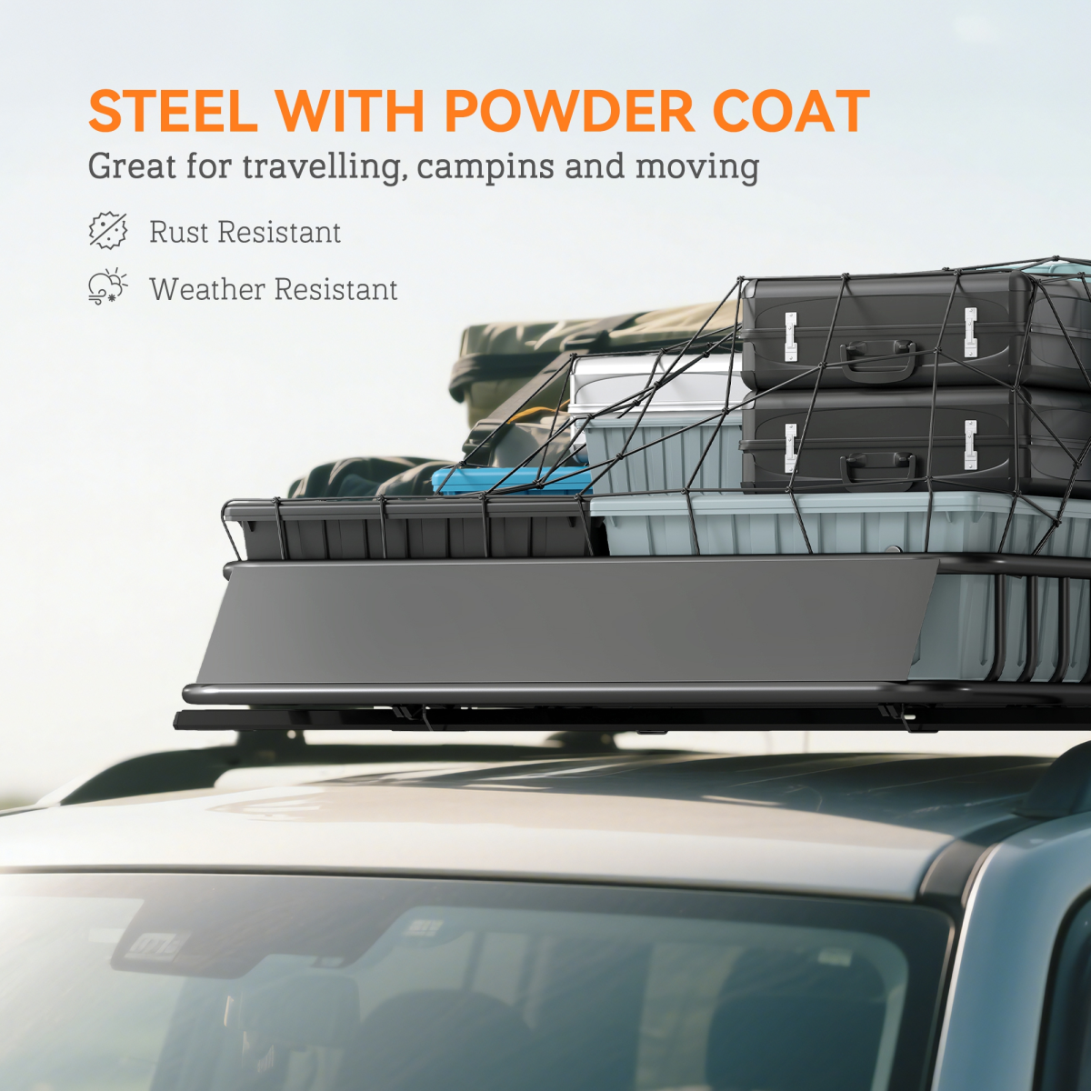 Roof luggage rack basket tray