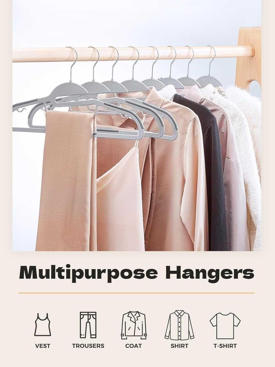 Belofay 50 Pack White Plastic Coat Hangers Non Slip Heavy Duty Adult Clothes