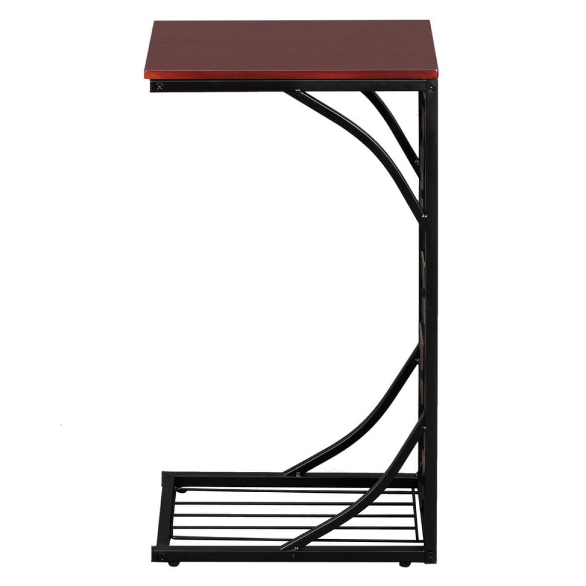 C-Shaped End Table with Gravel Pattern, Brown Top & Black Powder-Coated Base, 30.5*21*54cm