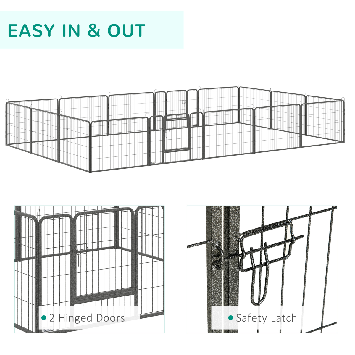 Heavy Duty Dog Pen with 2 Doors, 16 Panels Dog Playpen Puppy Pen, 60H cm