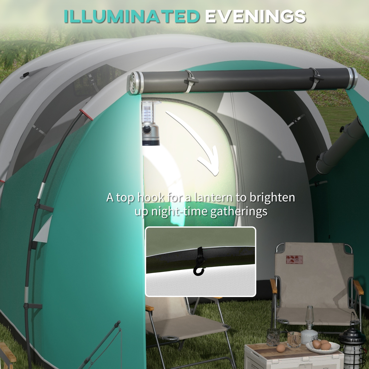 Outsunny 3000mm Waterproof Camping Tent with 2 Rooms for 4-5 Man, Green