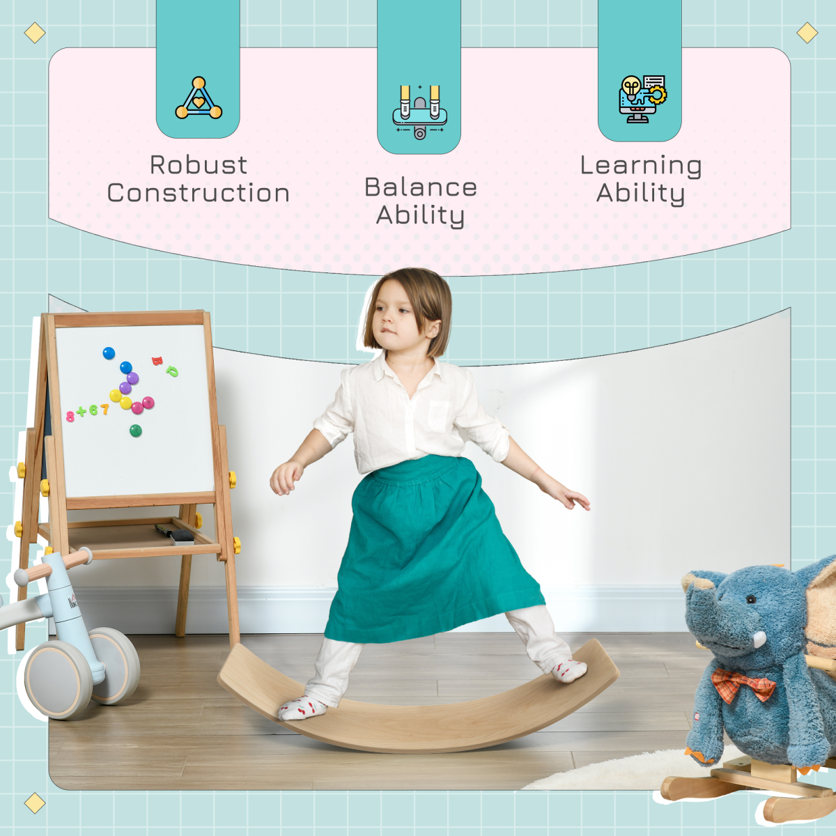 AIYAPLAY Kids Wooden Balance Board for Children, for 3-8 Years Old, Natural