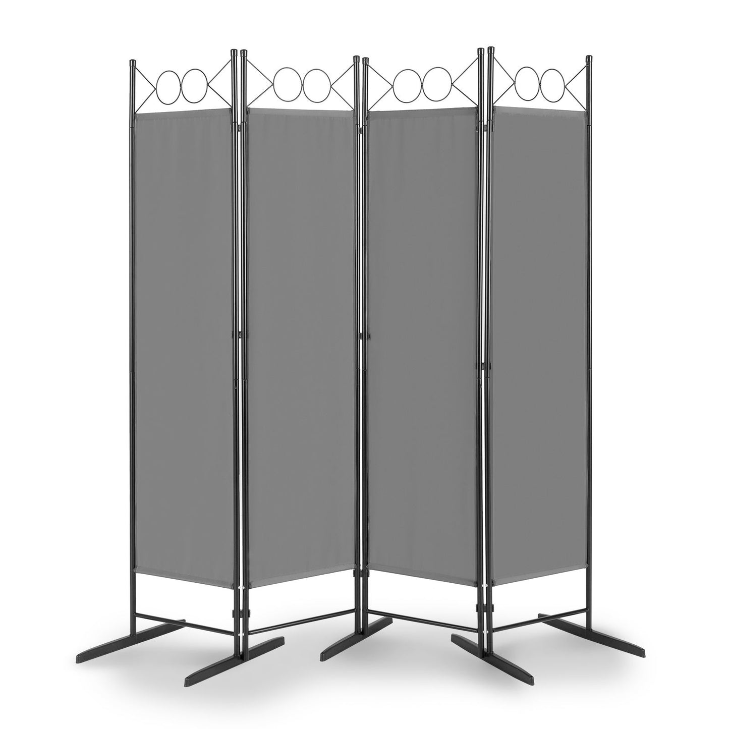 5.74FT 4-Fold Top With Shape 130g Polyester Cloth Plastic Feet Carbon Steel Frame Foldable Screen Gray
