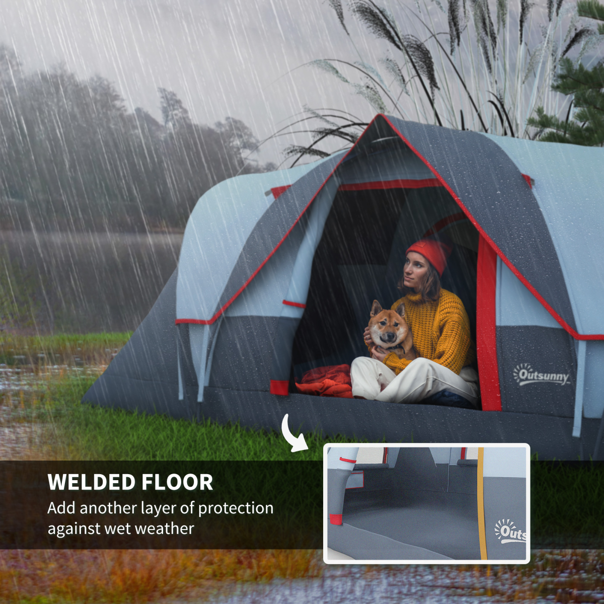 Outdoor  Camping Tent For 5-6 W/ Bag, Fiberglass & Steel Frame Outsunny