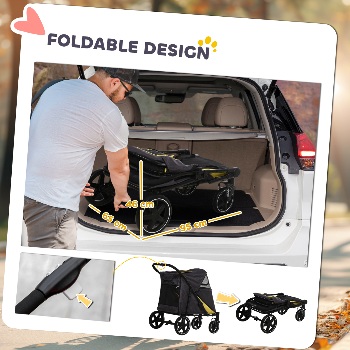 PawHut Foldable Dog Carriage w/ Universal Wheels, Shock Absorber - Grey
