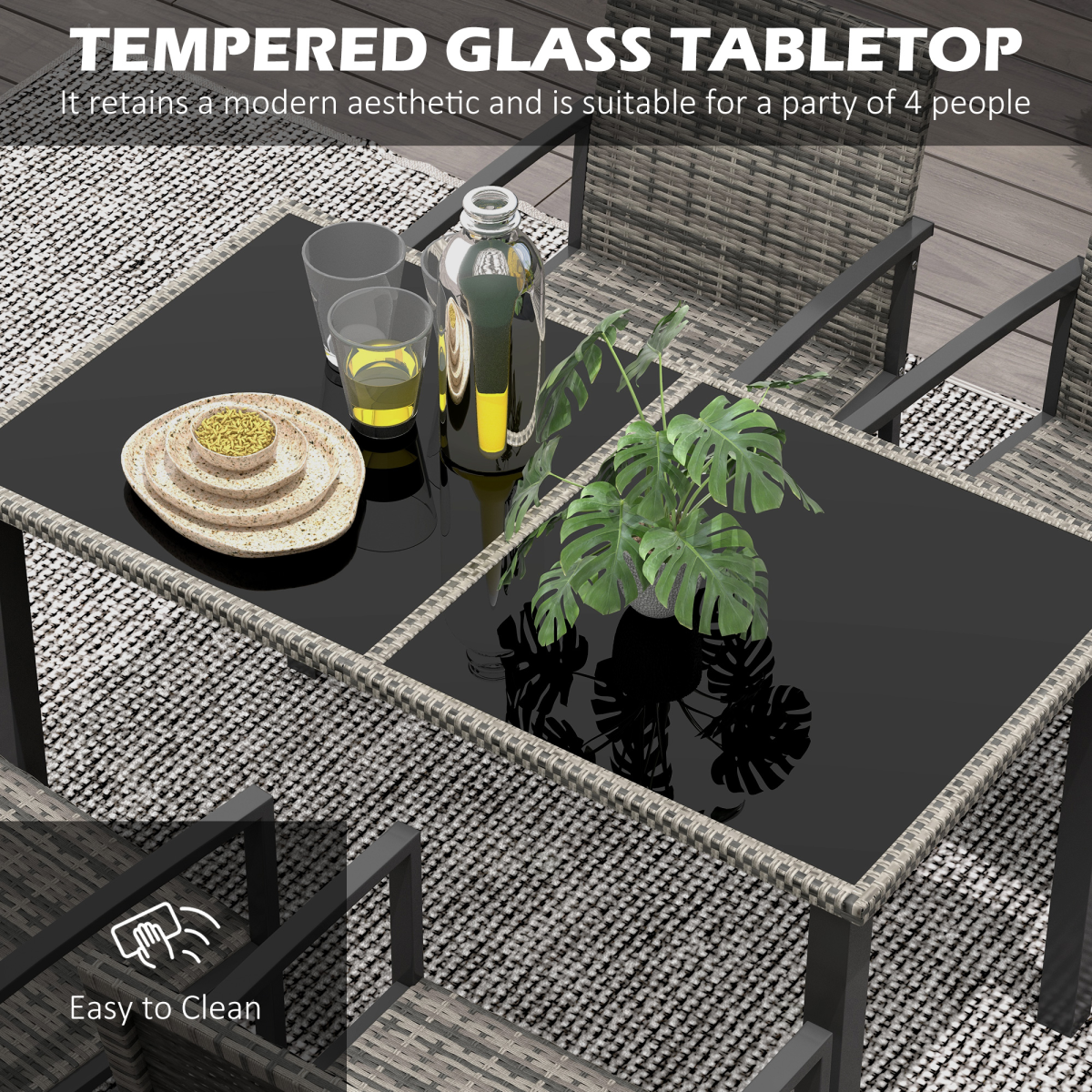 Outsunny 4 Seater Rattan Garden Furniture Set with Glass Tabletop - Mixed Grey