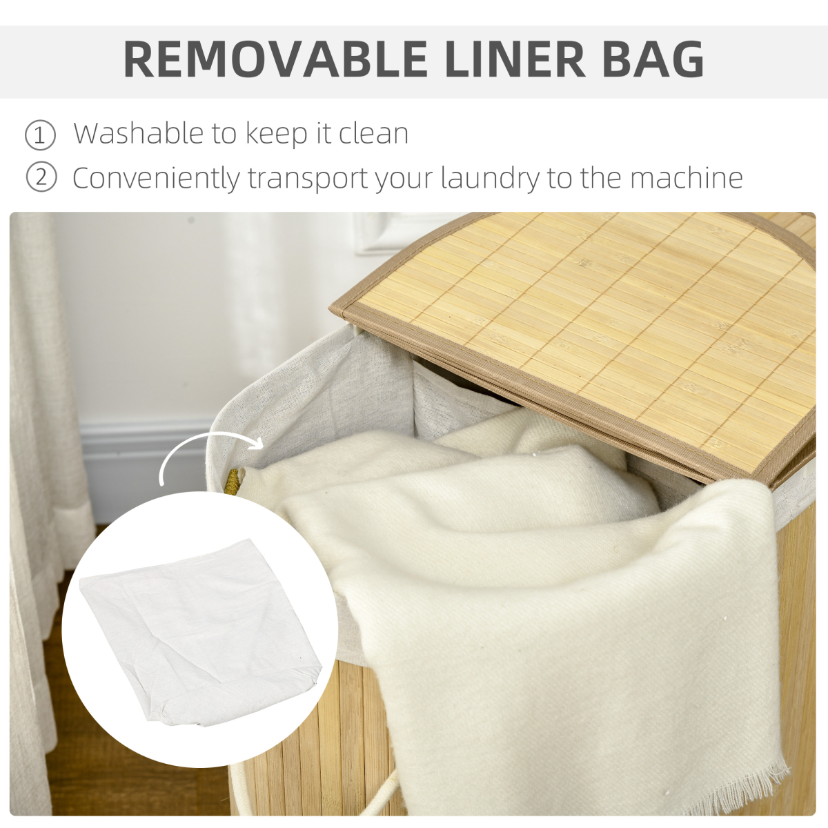 100L Bamboo Laundry Basket w/ 2 Compartments Washing Baskets Natural HOMCOM
