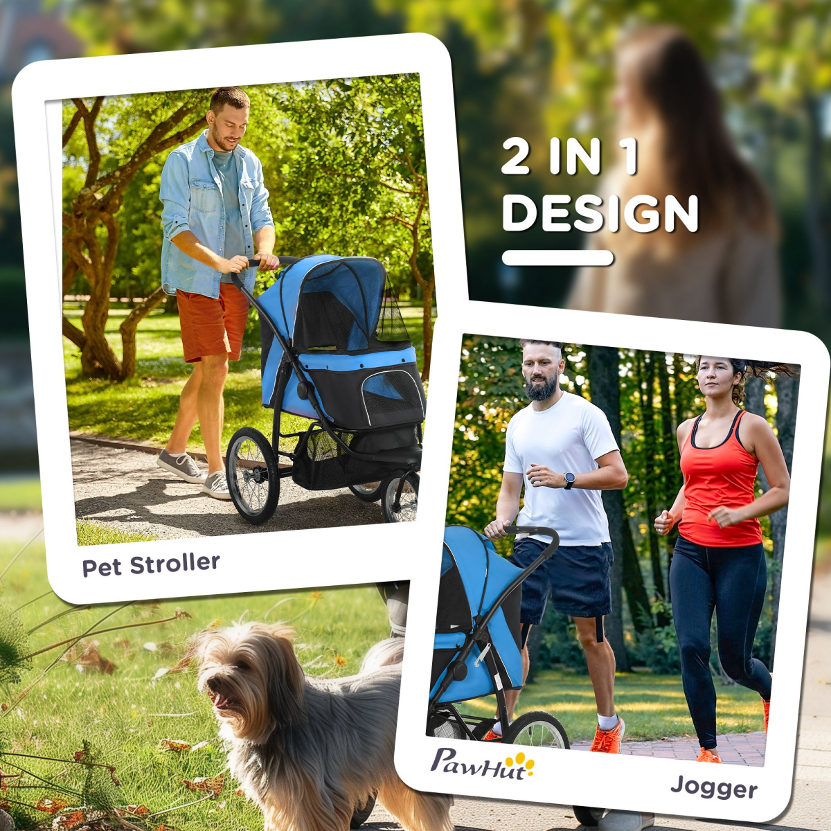 3 Wheel Pet Stroller, for Medium Small Dogs, Foldable Cat Pram - Blue