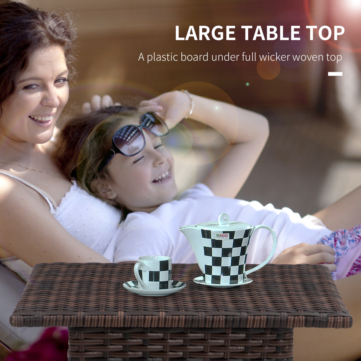 Outsunny PE Rattan Outdoor Coffee Table, Easy Match Rattan Side Table, Brown