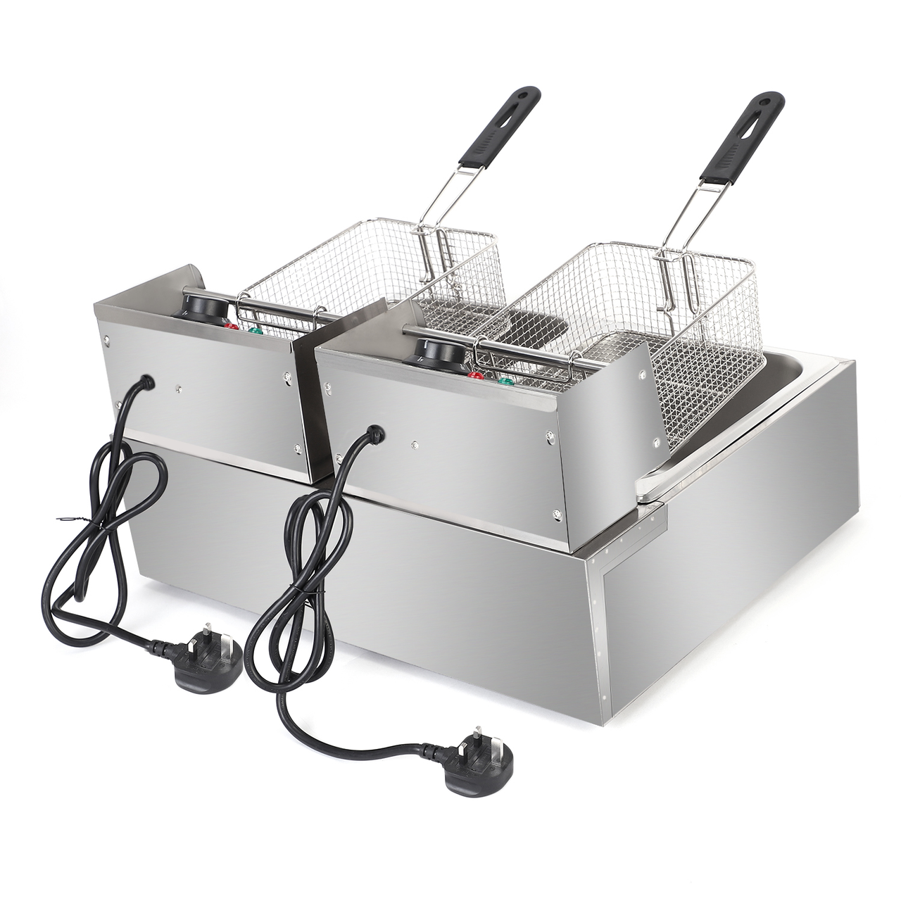 [Replace old code: 52344960] EH82 2500W 220-240V 12.7QT/12L Stainless Steel Double Cylinder Electric Fryer UK Plug