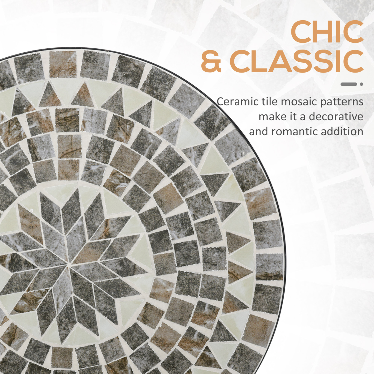 Outsunny Mosaic Side Table Bistro Coffee Table for Garden Patio Balcony Grey