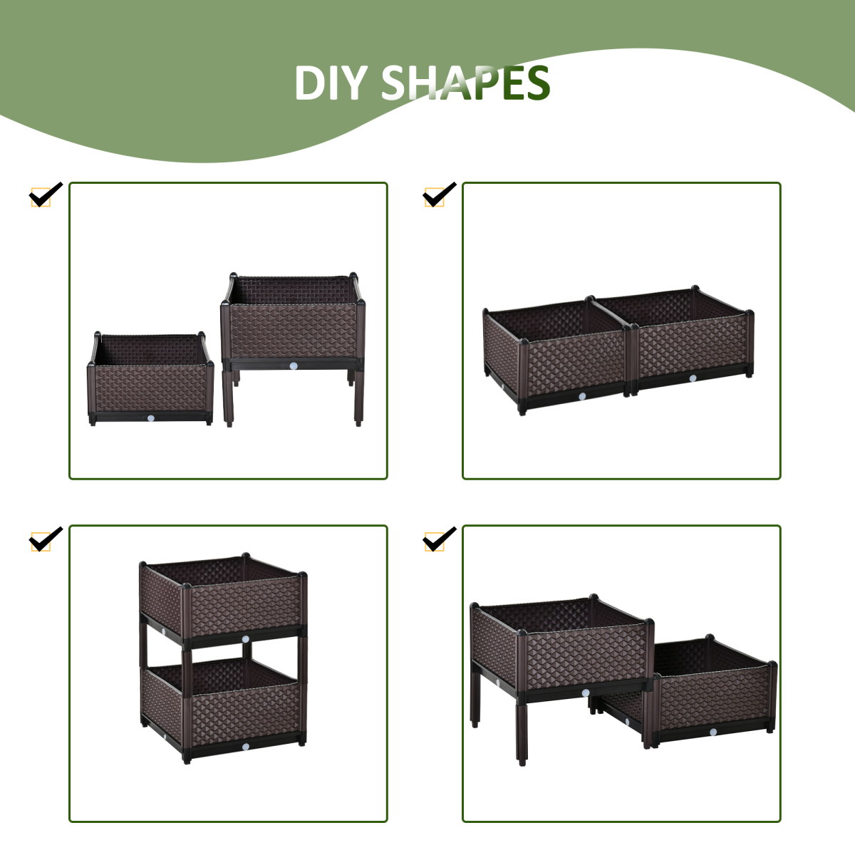 2-Piece Raised Garden Bed Planter Box for Flowers, Vegetables, Herbs