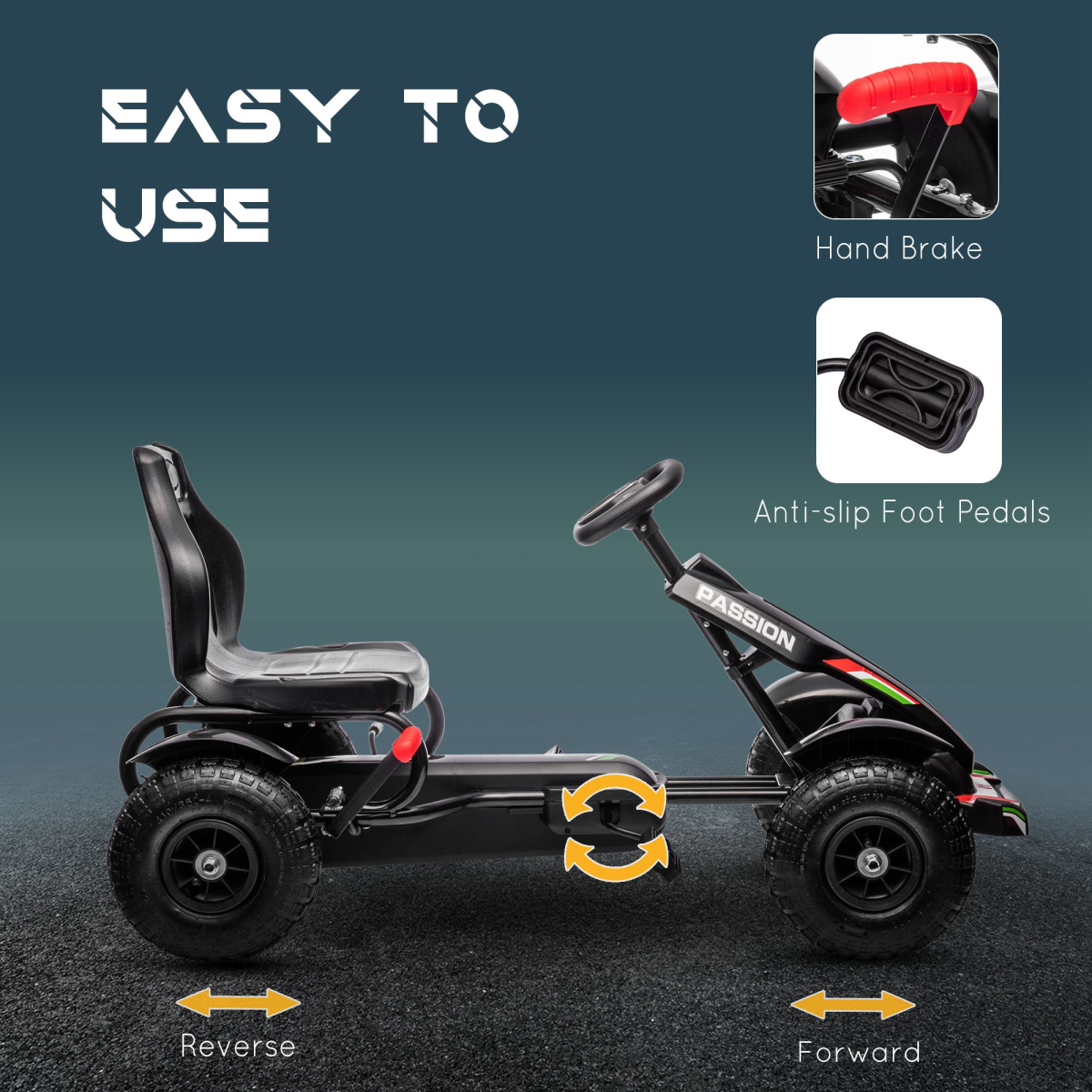 HOMCOM Children Pedal Go Kart w/ Adjustable Seat, Inflatable Tyres - Black