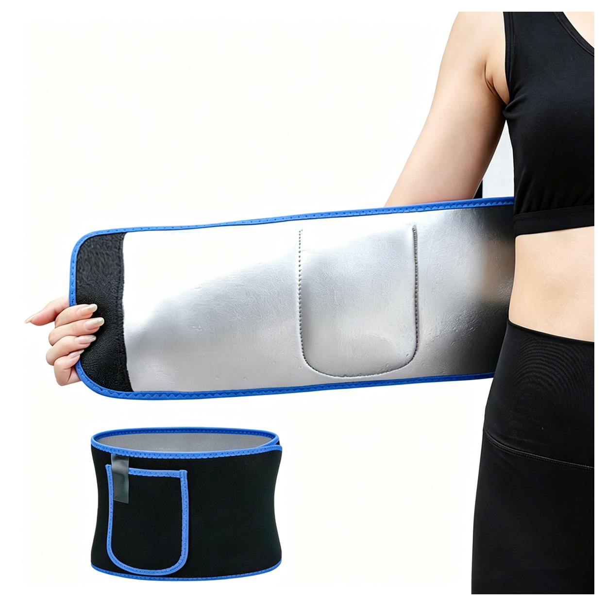Waist Trimmer Belt Body Shaper Weight Loss Girdle Waist Trainer w/ Phone Pocket Blue-Black-Silver