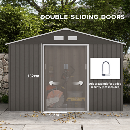 9 x 6FT Foundation Ventilation Steel Outdoor Garden Shed Grey