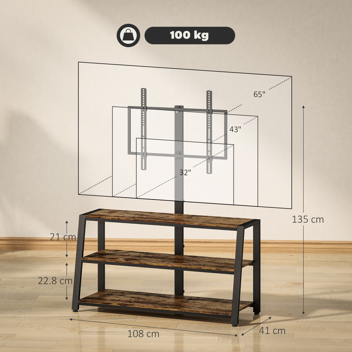 HOMCOM TV Stand Cabinet with Swivel Bracket for 32 - 65 Inch TVs