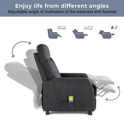 Fabric With 6-Point Massage Heating Function Electric Recliner Black