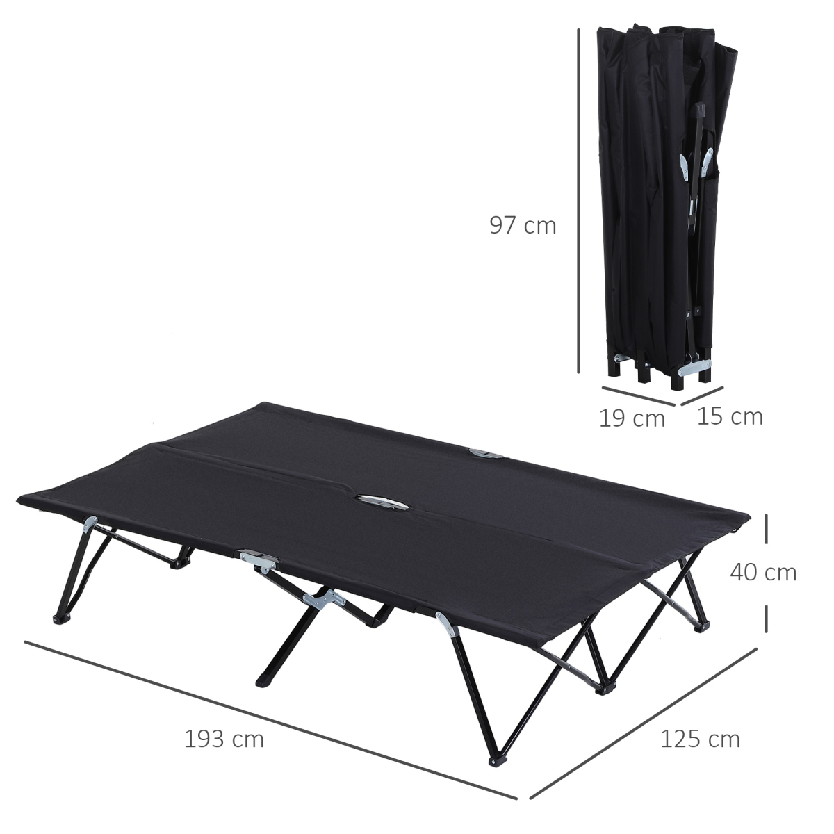 Outsunny Double Camping Folding Cot Outdoor Portable Sleeping Bed, Black