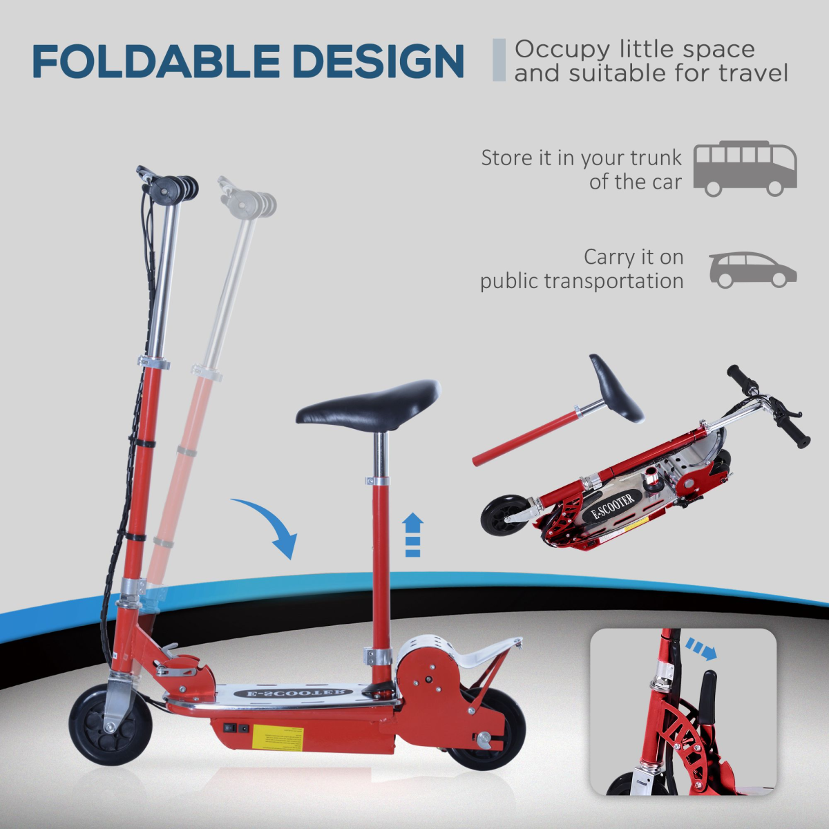 Teen Foldable Electric Scooter Battery 12V 120W w/ Brake Kickstand HOMCOM