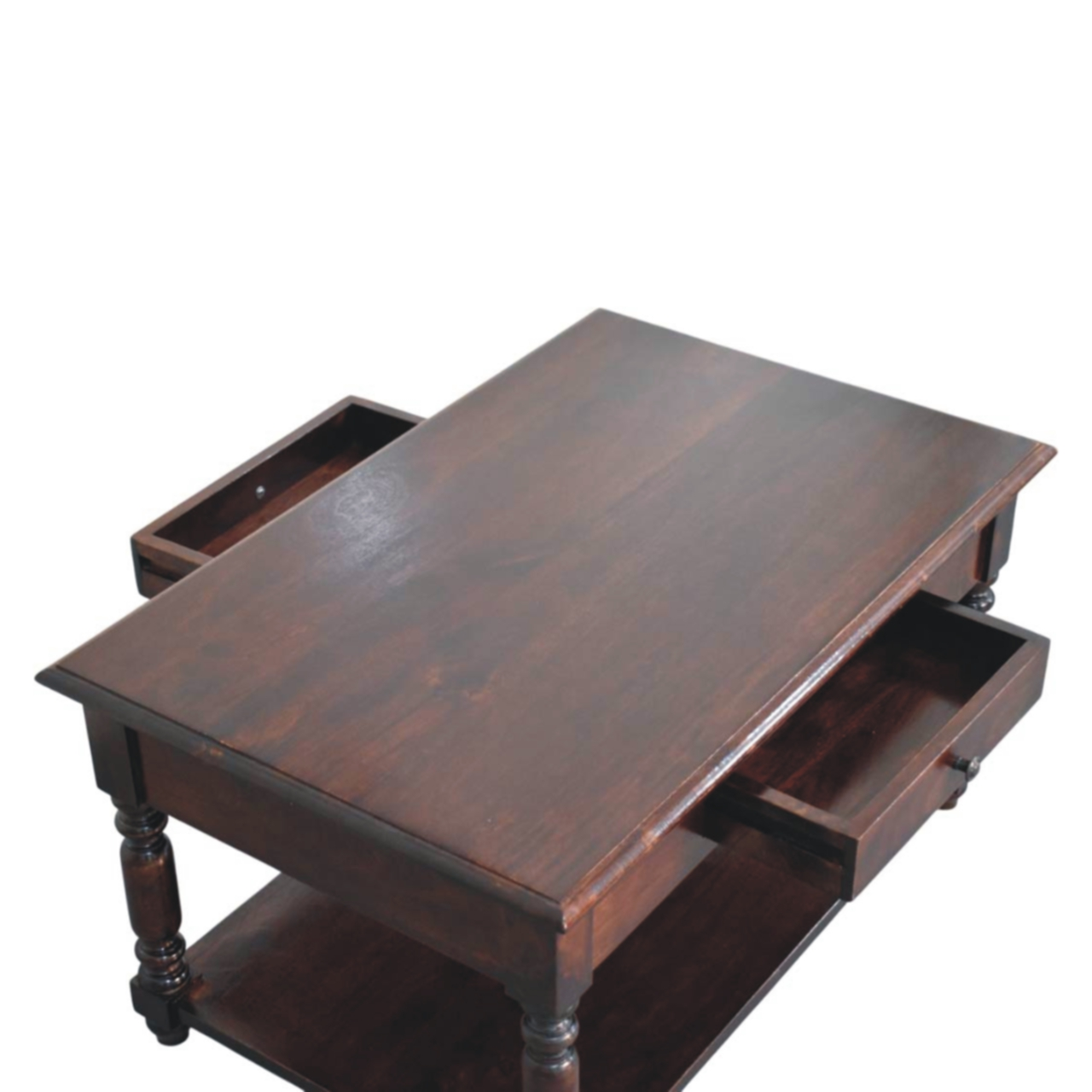 Artisan Furniture Solid Wood Turned Legs Cherry Console Table, 2 Drawers & 1 Open Slot, Dark Brown