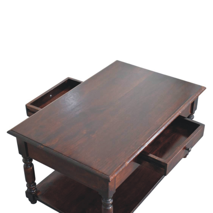 Artisan Furniture Solid Wood Turned Legs Cherry Console Table, 2 Drawers & 1 Open Slot, Dark Brown