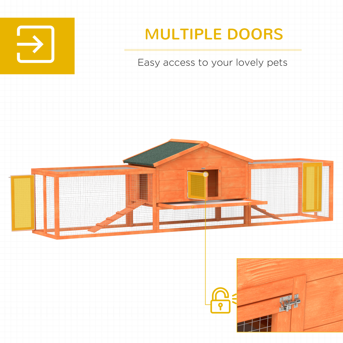 PawHut Wooden Rabbit Hutch Guinea Pig Hutch, Orange, 309 x 70 x 87cm