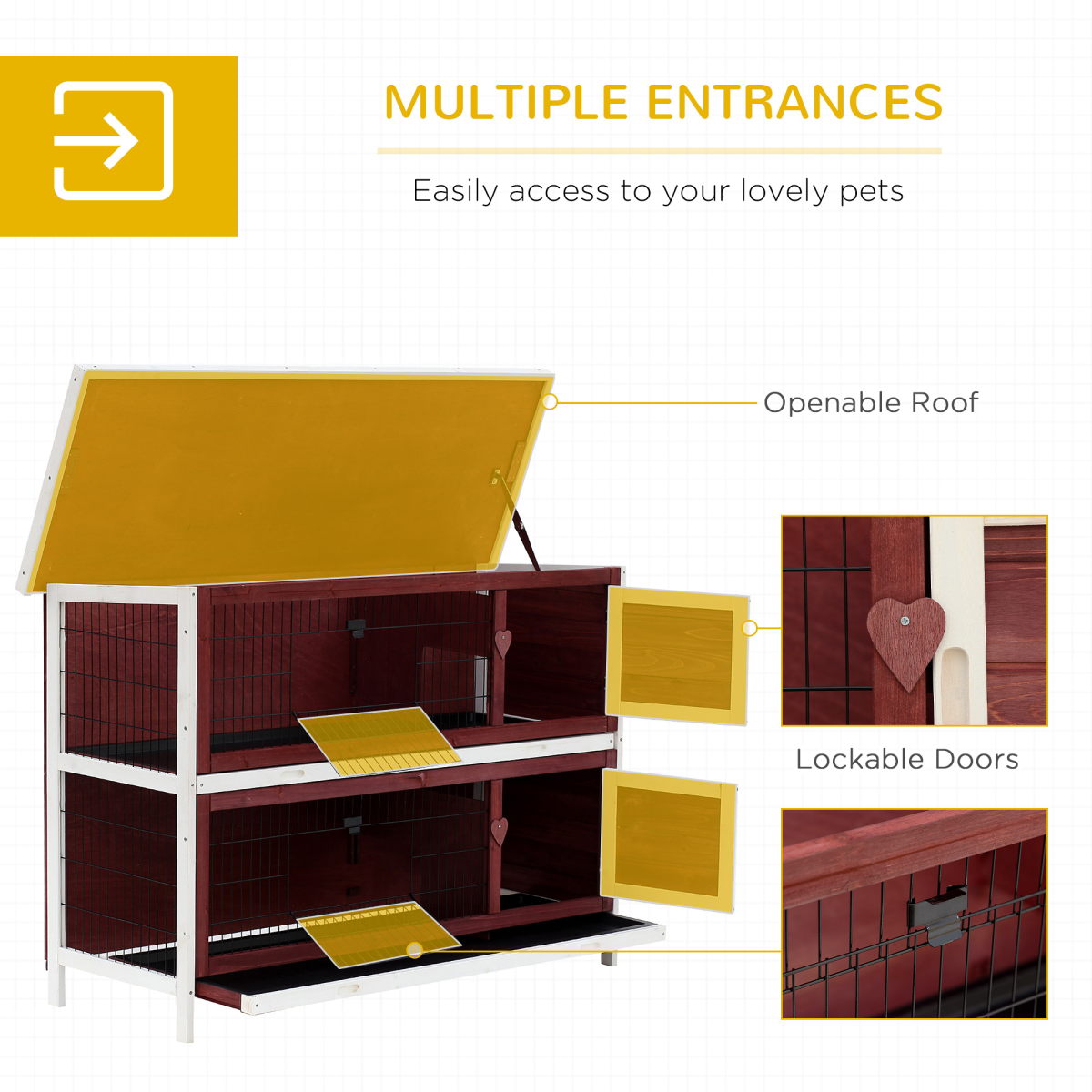 Two-Tier Elevated Wooden Rabbit Hutch Bunny Cage for Small Pet Animals w/ Tray