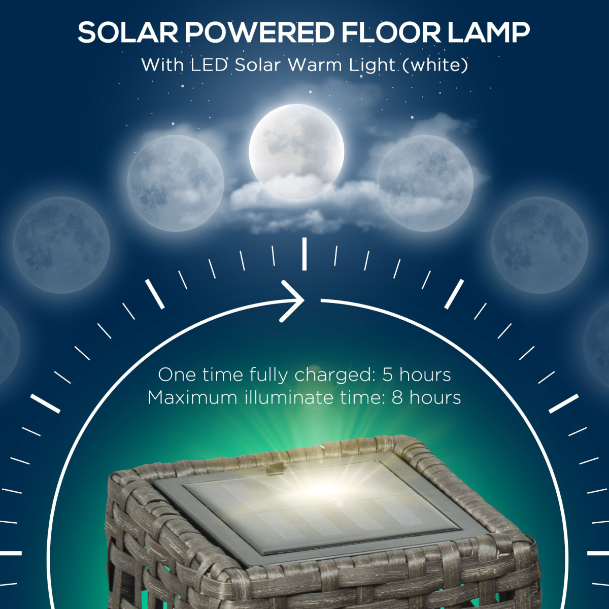 Outsunny Outdoor Rattan Solar Lantern wtih Auto On/Off Solar Powered LED Lights