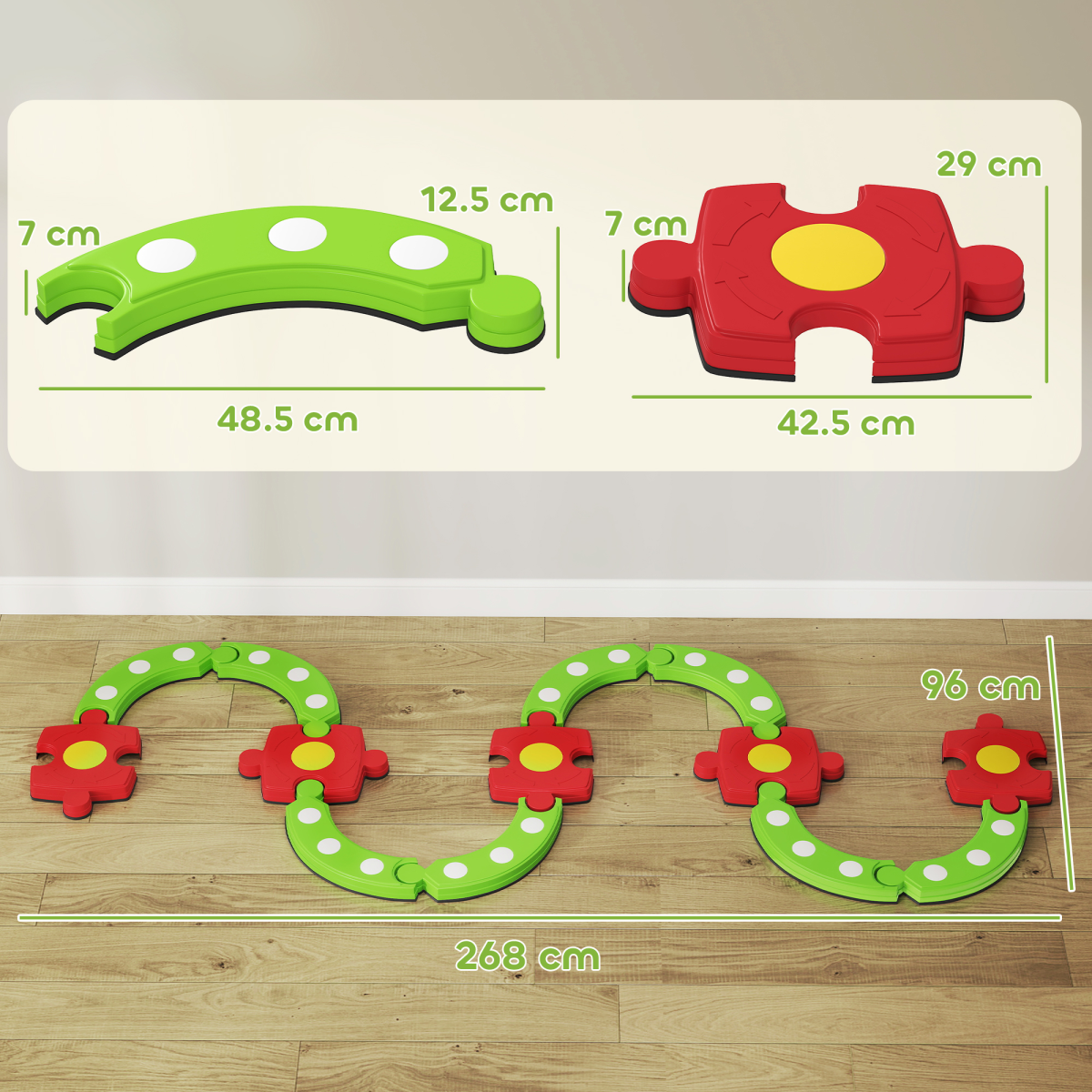 AIYAPLAY Kids Stepping Stones Balance Beam, Outdoor Indoor Sensory Toy Green