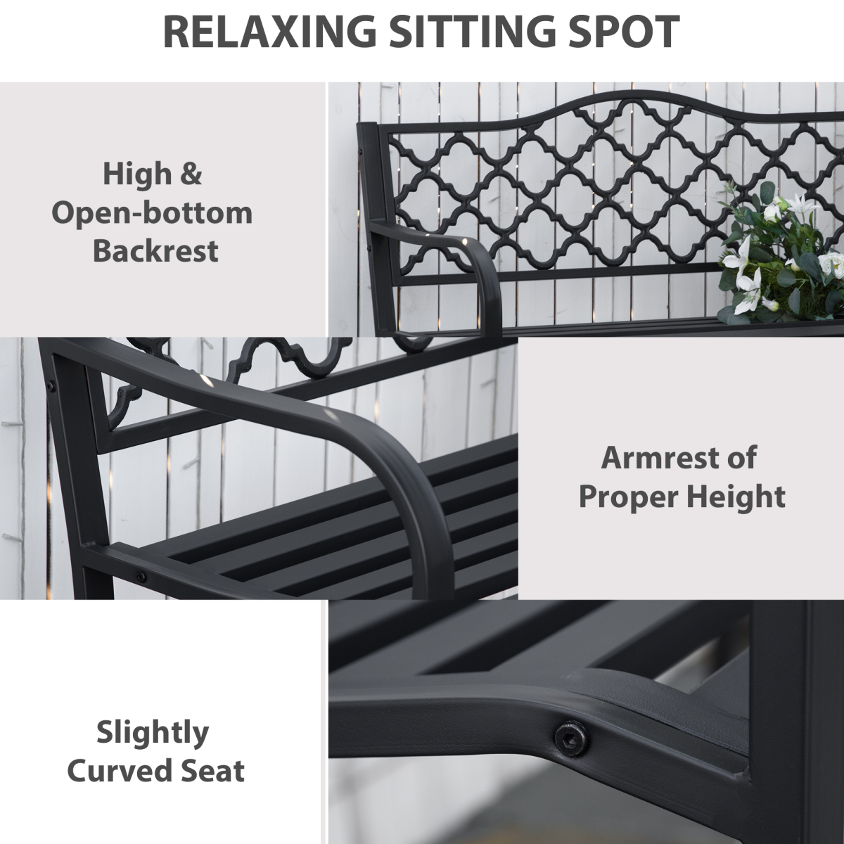 2-Seater Outdoor Garden Bench Antique Steel Armrest,