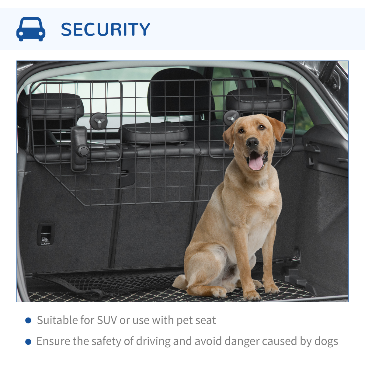 Dog Guard for Car Boot Adjustable Mesh Barrier Pet Headrest, 90-120W x 40.5H cm