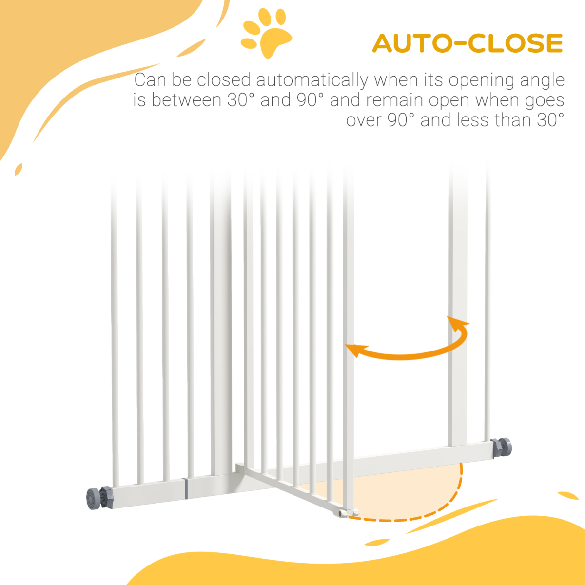 PawHut 74-94cm Adjustable Metal Pet Gate Safety Barrier w/ Auto-Close Door White