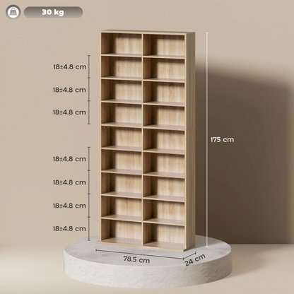 HOMCOM 640 CD Storage Unit 360 DVD Storage Tower w/ 18 Compartments Natural