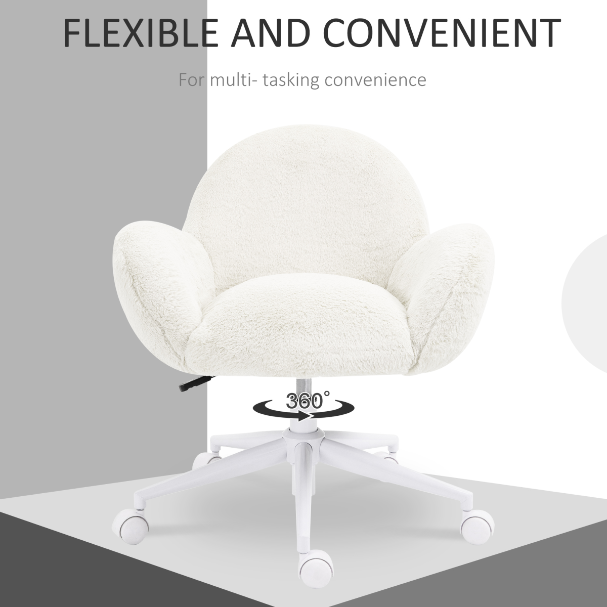 HOMCOM Fluffy Leisure Chair Office Chair with Backrest Wheels Cream White