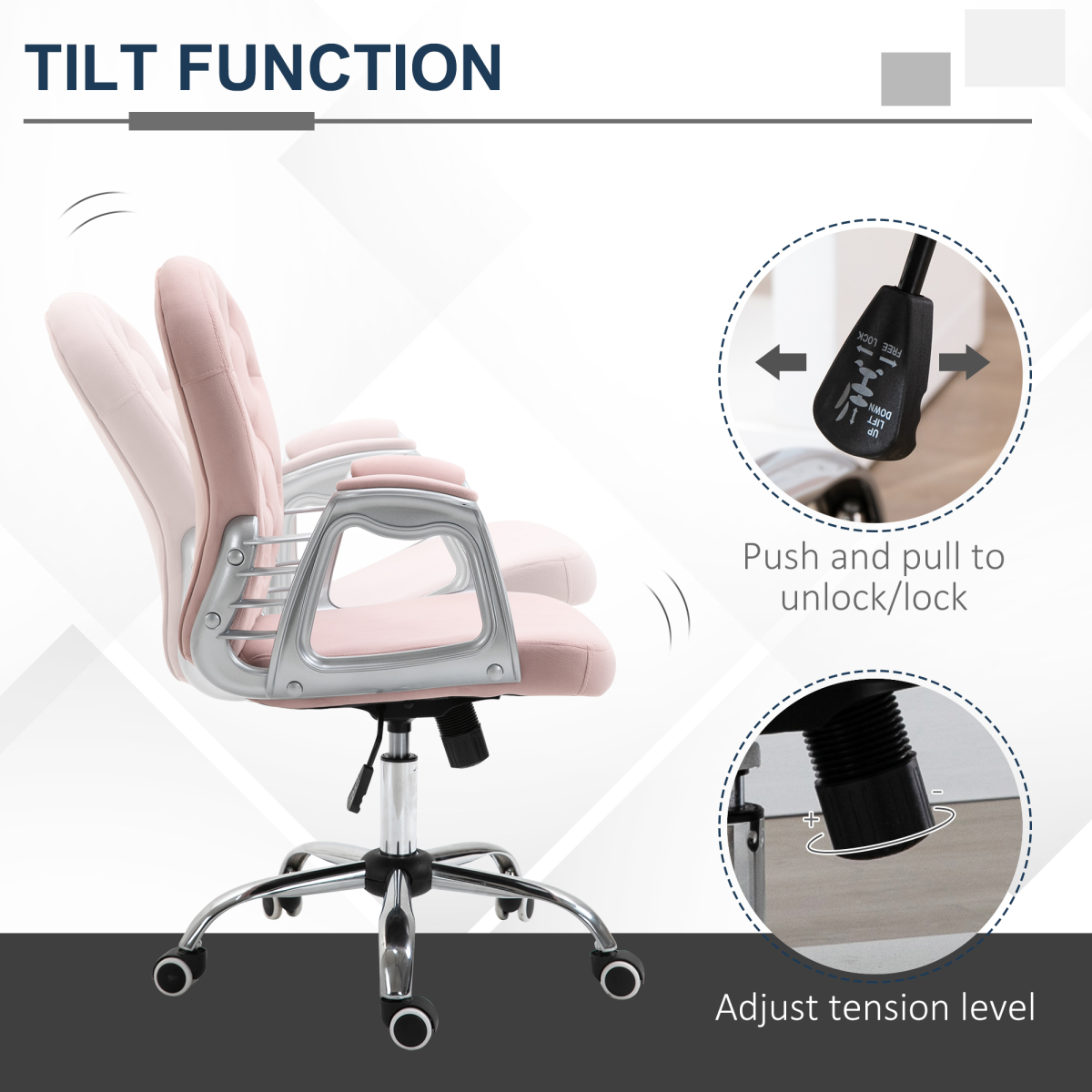 Office Chair Luxury Velour Diamond Tufted Padded Ergonomic 360� Swivel Pink