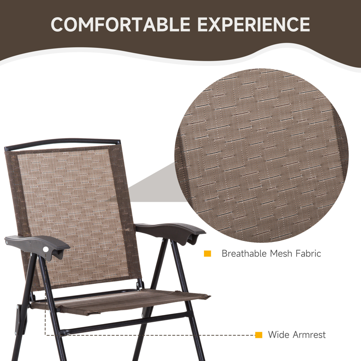 3 PCS Patio Furniture Bistro Set with Folding Chairs Tempered Glass Table Brown