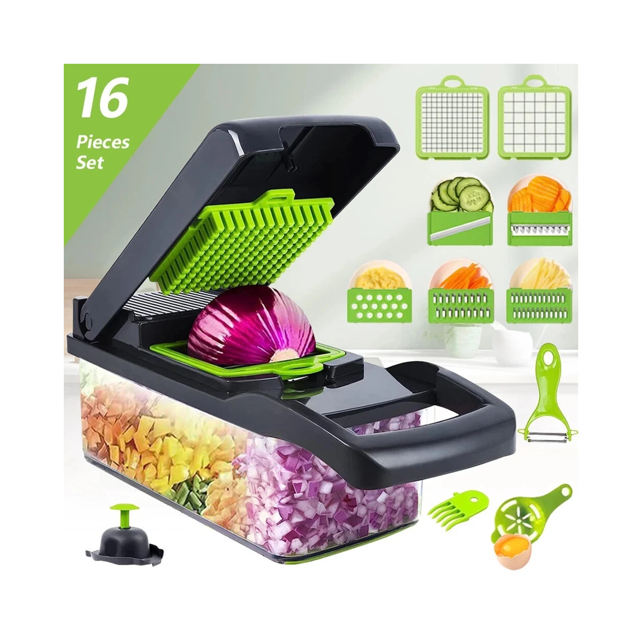 16 in 1 Vegetable Chopper Fruit Salad Mandolin Slicer Food Dicer Cutter Peeler