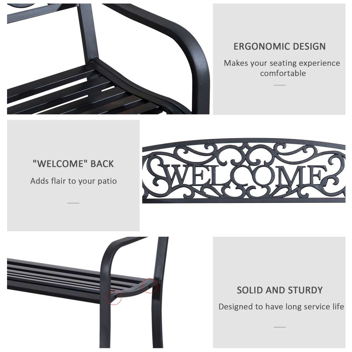 126Lx60Wx85H cm Steel Bench-Black