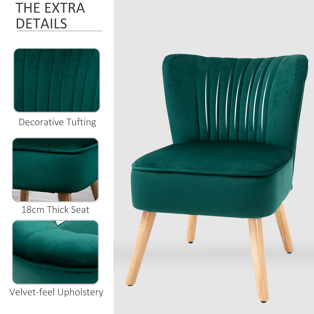 HOMCOM Velvet Accent Chair Occasional Tub Chair for Living Room Bedroom Green